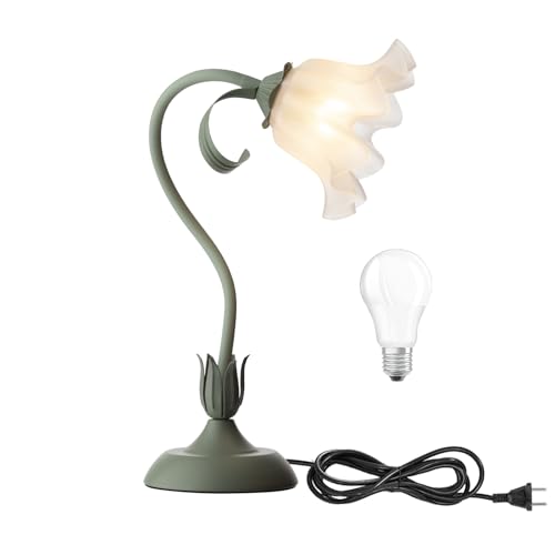 Lampada Da Comodino Verde, Lampada Da Tavolo Floreale Semplice E Moderna,Lampada Da Tavolo Girevole Come Regalo Per Bambini,Adatta Per Camera Da Letto,Soggiorno,Sala Studio,50 Cm/19.6 Pollici