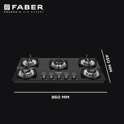 Image of Faber Hob 90 cm 5 Burner|Auto-Ignition|Spillage Proof|Brass Burners|Metal Knobs|Pan Support|2yrs on Burner,5 Yrs Warranty on Valve & Glass|2Yrs Comprehensive warranty|HOB SUPERIA HT905 BR AI IN