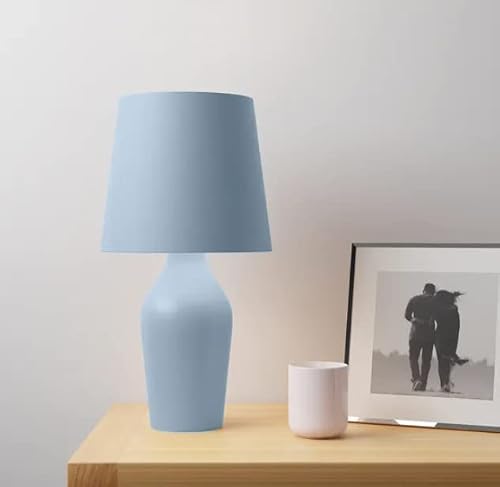 Bloomingtons Direct Ava Stoneware Ceramic Stonewash Bedside Table Lamp Desk Lamp Blue Decorative Lamp with Bell Fabric Shade for Living Room