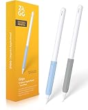 ZAGG 2-Pack Silicone Grips for Apple Pencil (1st Gen, 2nd Gen, USB-C) & ZAGG Pro Stylus (2 & 1) – Ergonomic Comfort, Anti-Roll, Round with Three Flat Surfaces Design for Writing & Drawing, Blue, Grey