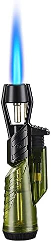 Butane Lighter Refillable Gas Lighter with Large Capacity Visible Fuel Tank Windproof Refillable and Adjustable Flame Size(Gas Not Included) Green