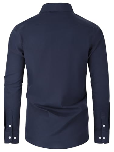 GIANZEN Men's Navy Blue Dress Shirt for Men Collar Collared Mens Oxford Button Down Long Sleeve No Tuck Shirts Business Casual Navy Blue Size L - Image 2