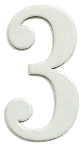 NumbersAndLetters - Fancy White Thick Outdoor Adhesive Reflective Mailbox Number or House Number - Single Digit Number 3 - Size - 3 Inch - 1/16 Inch thick