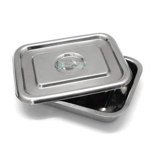Image of IS IndoSurgicals Stainless Steel Instrument Tray with Cover, Deluxe Quality (1, 8 inchX6 inchX2 inch)