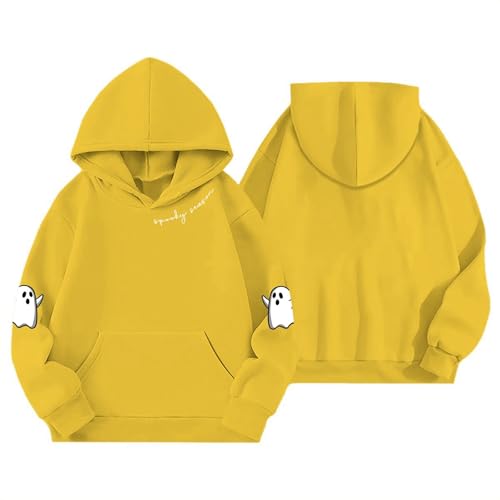 Kids Halloween Cute Ghost Hoodies Cute Funny Spooky Season Graphic Girls Boys Sweatshirts Casual Long Sleeve Sweater2