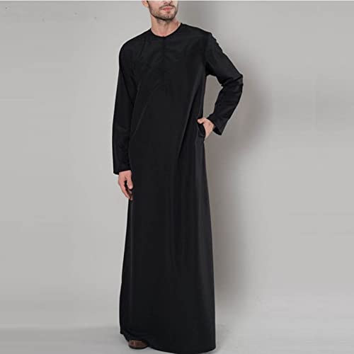 Zeiyignr Men's Muslim Dresses Half Zip Long Sleeve Shirts Kaftan Middle East Islamic Long Gown Saudi Arab Thobe Dubai Robe2