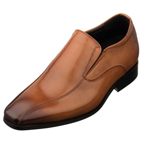 Image of TOTO Men's Invisible Height Increasing Elevator Shoes - Brown Leather Slip-on Formal Dress Loafers- 2.2 Inches Taller - Y6362 - Size 9.5 D(M) US