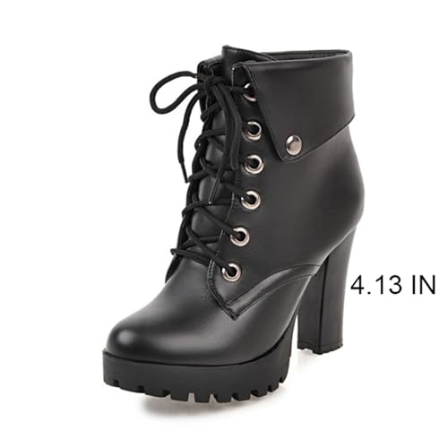 Image of FOREADA Goth Boots Chunky Heel Boot For Women Ankle Combat Booties Black Platform Bootie Buckle Rivets Punk Goth Shoes With Zipper