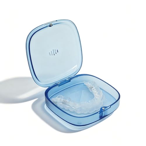 Maobuli Transparent Slim Retainer Case, Small Travel Night Guard Container, Square Aligner Box with Vent Holes, Compact Retainer Holder Compatible with Invisalign (Clear Blue)