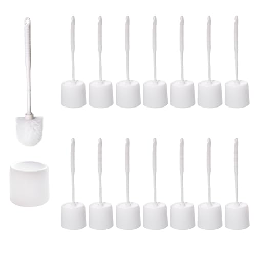 Image of 14 Sets Toilet Brush and Holder Set 14.57 Height Bathroom Cleaning Brush with Caddy, Toilet Bowl Scrubber for Deep Cleaning(White)