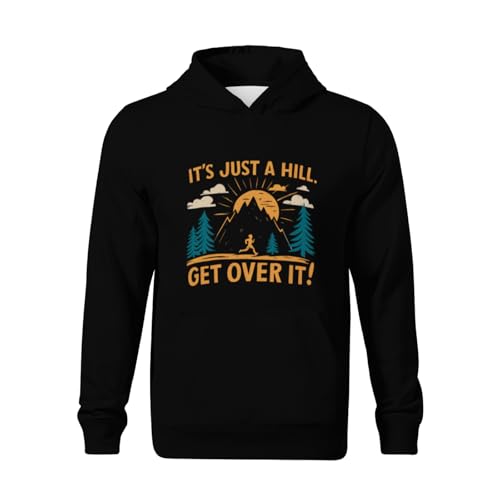 Kids Funny Running Motivational Saying Just a Hill Get Over It Boys Girls Lightweight Kangaroo Pocket Fleece Hoodies2