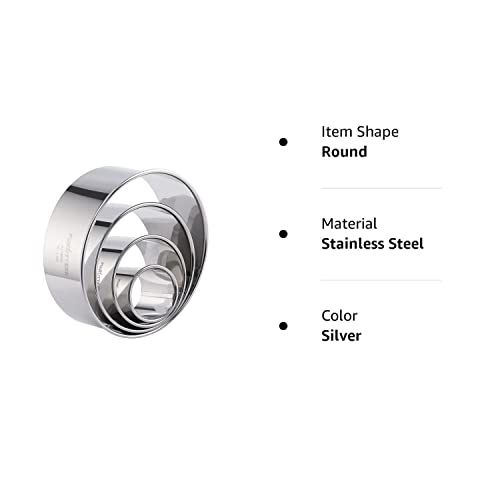 Cookie Cutter Set, 4 Pc. Kit, Measuring 1.5'', 2.5'', 3.5'', And 4.5'', Round Metal Baking Rings For Pastry, Biscuits, And Dough Cutting, Heavy Duty And Reusable, Multiple Sizes #TOP7