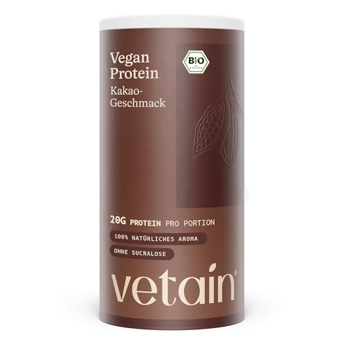 VETAIN Veganes Proteinpulver - Schokolade - 20g Protein pro Portion - 600g - Optimales Aminosäureprofil - Fünf Premium Protein Quellen - Ohne Allergene & Süßungsmittel - produziert in Deutschland