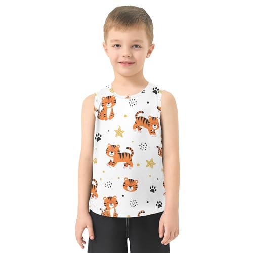 J JOYSAY Leopard Paw Print Stars Boys Tank Top Sleeveless Muscle Shirts Quick Dry Workout Active Sport Kids T-Shirts 3-15T2
