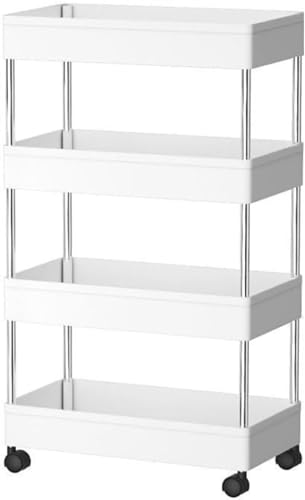 Cutdred キッチンワゴン スリム 隙間収納 22.5cm 収納ラック キャスター付き 収納カート ローリングラック おしゃれ 調味料 食品 ペットボトル 小物 台所 洗面所 冷蔵庫横 3/4段 ホワイト (L 四階)