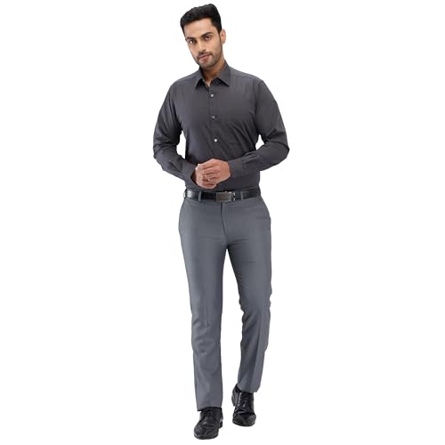 Image of Raymond Men Slim Fit Solid Pattern Pure Cotton Semi Cutaway Collar Full Sleeve Formal Shirt