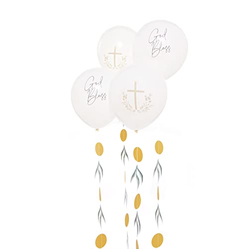 Amscan 9915641 Botanic Cross Godbless Balloon Kit- 4 Pack, Gold, Medium