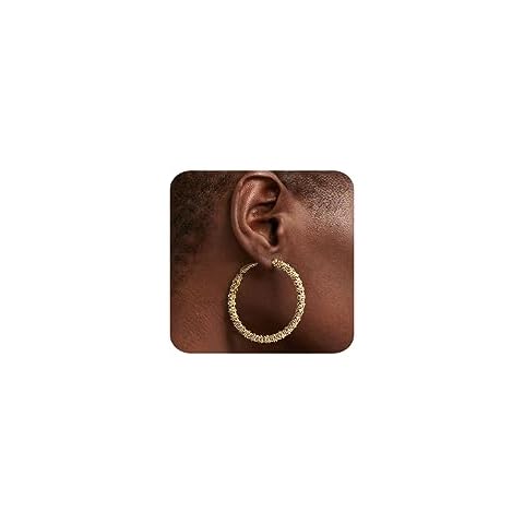 Kenivira 14k Gold Plated Hoop Earrings For Women,Large Sparkly Gold Thick Hoop Earrings Chunky,Big Gold Hoop Earrings for Women,Lightweight Hypoallergenic Hoops 40/50/60mm Cover