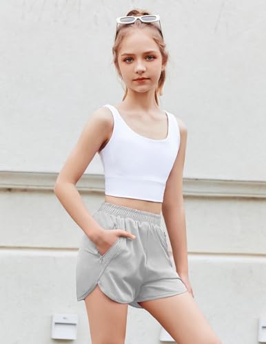 Image of Zaclotre Girls Athletic Shorts with Zipper Pockets High Waisted Running Shorts Soccer Gym Sports Active Short for Kids