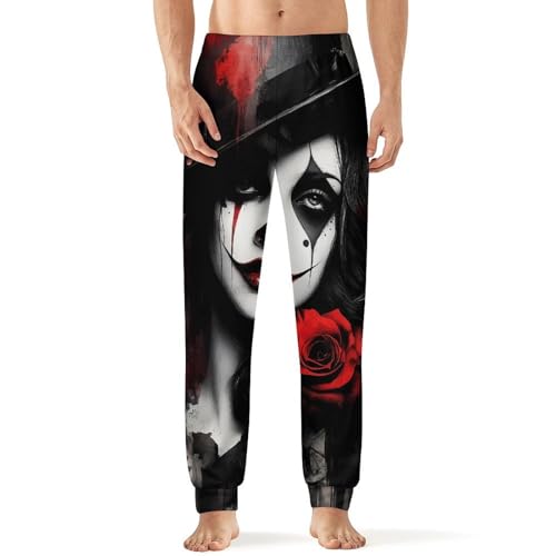 Pretty Clown Woman Rose Painting Men's Pajamas Pants Lightweight Sleep Lounge Pant Pjs Bottoms Casual Sleepwear