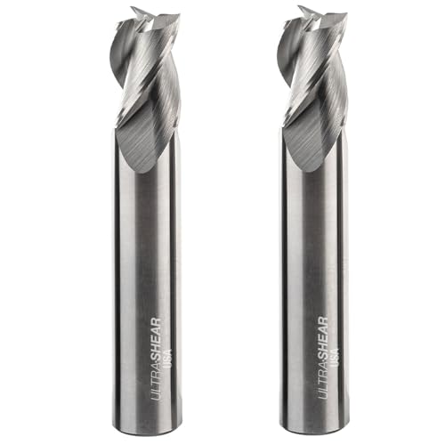 Image of 1 /2 Inch End Mills, 3 Flute, 2 Pack, USA Made Solid Carbide CNC Aluminum Cutting Bits for Roughing & Finishing - Square End - UF27051
