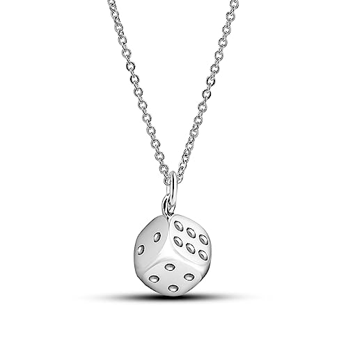 Dankadi Collier Fin avec Pendentif dé Bonne Chance en 925 Argent Sterling, Chaîne Élégante de Dés Cubes 18