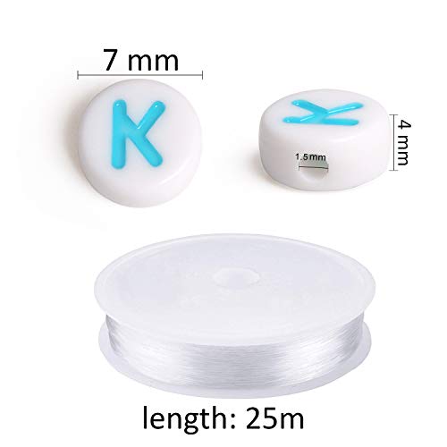 1900pcs 7 Colors Round Letter Beads Acrylic Alphabet Number Beads with 1 Roll Elastic Crystal String Cord for Jewelry Making DIY Necklace Bracelet (7x4mm)