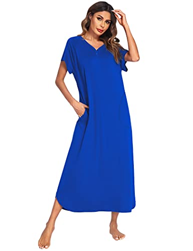 Image of Ekouaer Long Nightgown Women's Loungewear Short Sleeve Sleepwear Full Length Sleep Shirt with Pockets