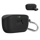 Silicone Shockproof Protective Skin Case Cover for JBL Vibe Buds, Portable Logo Visible Design for JBL Vibe Buds Headphones Charging Case Cover with Carabiner （Black