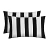 Rsh decor lumbar throw pillows set of 2 20 x 12 all weather spun fabric water and fade resistant outdoor support pillows for patio furniture black white stripe  urban country home decor