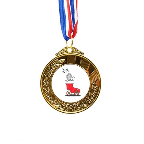 Medalla primer lugar ganador con cinta y motivo flor trineo de acabado oro