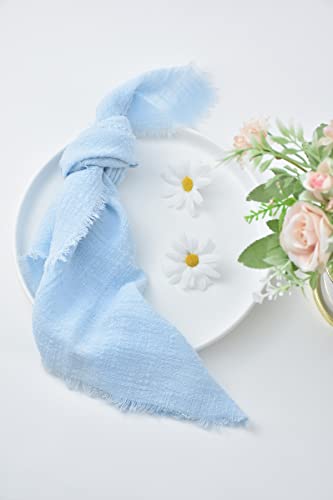 Joanlody Handmade Gauze Napkins 16.5X16.5 Inches Cotton Cloth Napkins With Fringe Rustic Dinner Napkins For Wedding Party Set Of 10 Sky Blue #TOP4