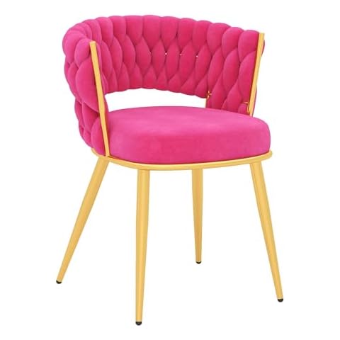 KCC Velvet Dining Chairs 1 pcs, Gold Modern Dining Chair with Metal Legs, Woven Upholstered Dining Chairs for Dining Room, Kitchen, Vanity, Living Room (Hot Pink) Cover