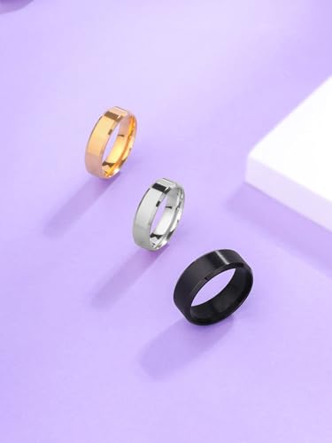 Yellow Chimes Rings for Men Stainless Steel Black Gold Silver 3PCs Combo Band Rings for Men and Boys.