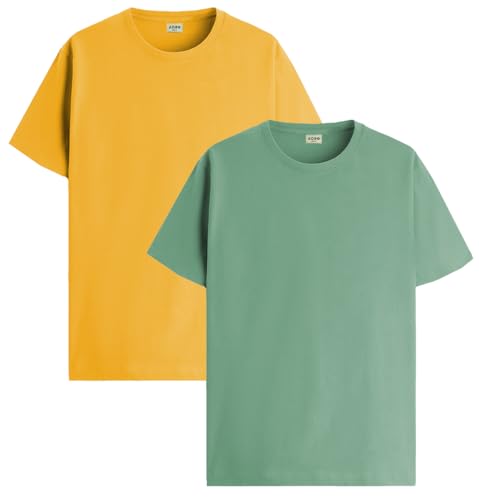 Image of ADRO Men's Cotton Regular Fit Combo Plain Solid T-Shirt Pack of 2