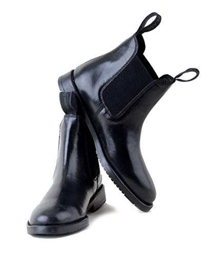 Rhinegold COMFEY CLASSIC LEATHER JODHPUR BOOTS FOR WOMEN - Traditional Horse Riding Boots - No Zippers, Easy On/Off, Elastic Sides (Black, Size EU 39, UK 6)