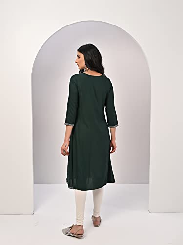 Image of rangita Rayon Calf Length Embroidered A-line Kurti for Women | Kurta for Women