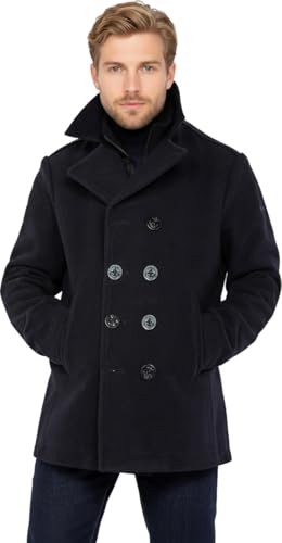 Image of Schott Cyclone 2 Wool Blend Pea Coat Blue Size M