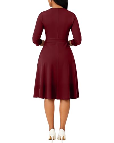 Image of Casual Dresses for Women Midi Church A-Line Fit and Flare Dress Crewneck 3 /4 Sleeve Party Dress
