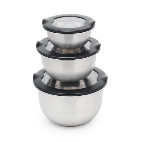 Image of Stainless Steel Mixing Bowls Set of 3 with Lids, Stackable Storage Containers, Food Grade | Refrigerator & Freezer Safe, Food Storage & Meal Prep Bowls