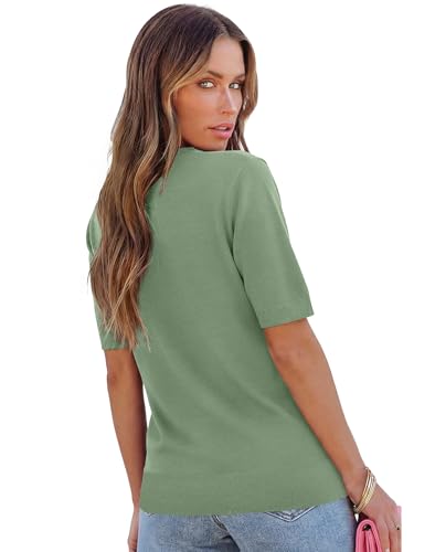 RUMIA Summer Sweaters for Women Short Sleeve Tops Sage Green S — view 5