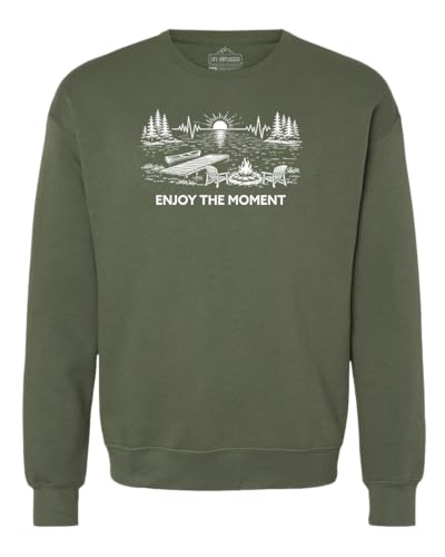 Life Unplugged Enjoy the Moment Midweight Super Soft Crewneck Sweatshirt for Men & Women Long Sleeve Shirts Crew Neck Pullover Sweaters Casual Comfy Fashion Outfit (Military Green, X_Large)