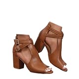 Women's Dress Booties Summer Cut Out Chunky Heeled Sandals Ankle Buckle Strap Peep Toe Boots