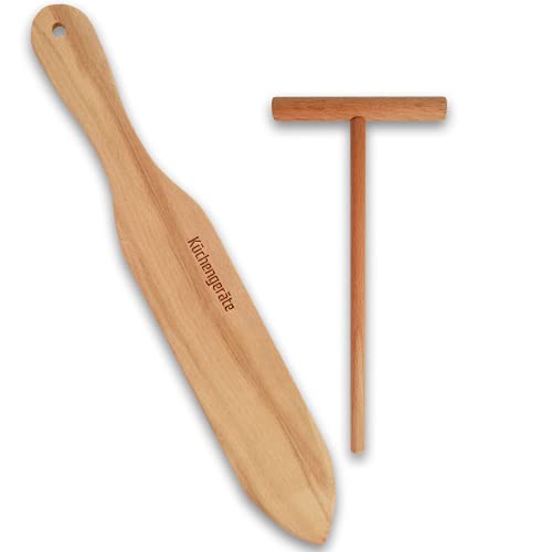 Crepe Spreader - Spatula Turner - Crepe Spreader Spatula Set Kit - Natural Beechwood - Crepe Maker - Crepe Tools - [ 3.5" Spreader | 14" Spatula ] Pancake Spatula Gift for mother (2 Pack)
