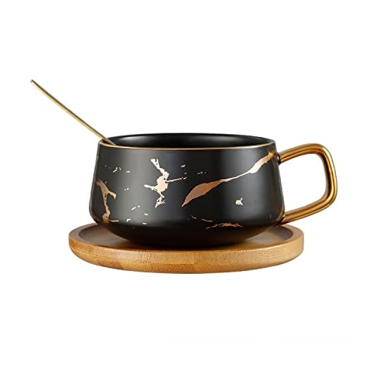 Qinhai Marmor keramiska kaffekoppar med sked träfat, unika alla hjärtans dag mors dag födelsedagspresent julklappar för kvinnor män mamma pappa honom henne fru flickvän syster lärare mormor
