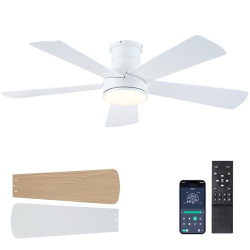 Ventilateur de plafond avec lumière LED pour chambre et salon blanc
