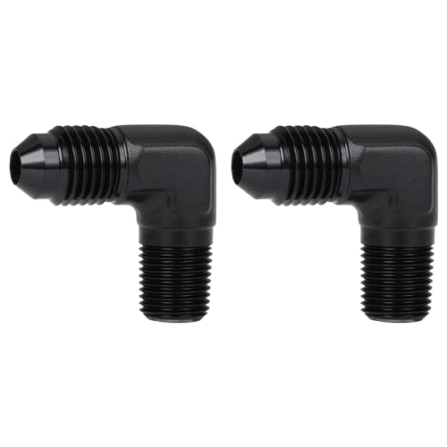 Podavelle 4AN Male Flare to 1/8 NPT Pipe Male 90 Degree Elbow Fitting Adapter Union Aluminum Black Pack of 2