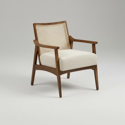 Image of APRODZ Mango Wood Arm Chair for Living Room with Cane Back & Wooden Armrest | Solid Wood Chair for Home Use Bedroom Dining Drawing Room and Balcony | Solid Wood Accent Chair, Brown Finish