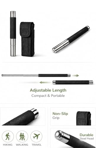 Image of MAKE A WISH Stainless Steel self Defence Stick Foldable Pointer Compact Magical, Extendable Wand with Comfortable Grip & Hiking Stick, Extendable Wand with Non-Slip Grip