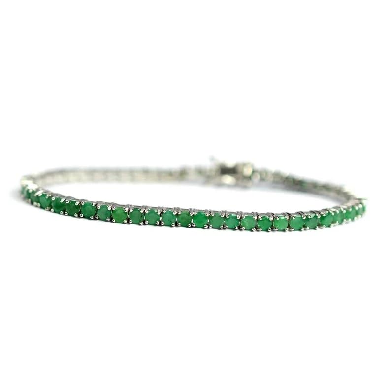 Women's Sterling Silver with 2mm Lab Created Emerald Stones, Classic Design Tennis Bracelet Size - 6 to 8